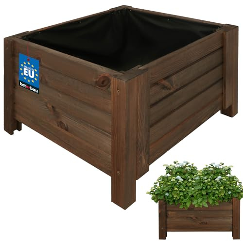 KOTARBAU® Jardinière Extérieur - Bois de Pin Imprégné - 50 x 50 x 30 cm - Brun - Jardiniere sur Pieds - Bac à Fleurs Rectangulaire - Grande Capacité - avec Toile Anti-Mauvaises Herbes