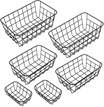 Metall Aufbewahrungskorb schwarz je 2x 25/21 / 15 cm - 6er Set - Regal Gitterkorb ineinander Stapelbar - Drahtkorb Metallkorb Korb für Regal Schrank Küche Büro