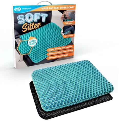JML Soft Sitter Gel Seat Cushion & Cover Bundle – Honeycomb, Aqua Green