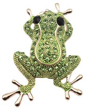 Broche grenouille étincelante – Bijoux animaux en cristal CZ vert pour femme, accessoires fantaisistes pour robe et veste, Small, Métal