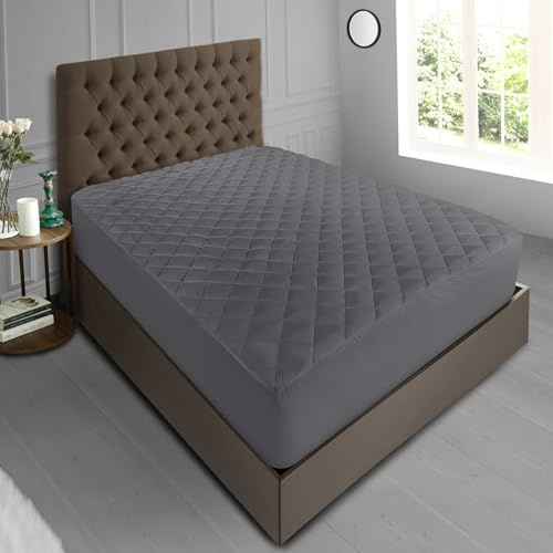 Lions Quilted Mattress Protector King Size Bed 150x200cm - Extra Deep Fitted, Stretches up to 25 CM Deep Hypoallergenic Anti Allergy Fitted Mattress Cover, Charcoal