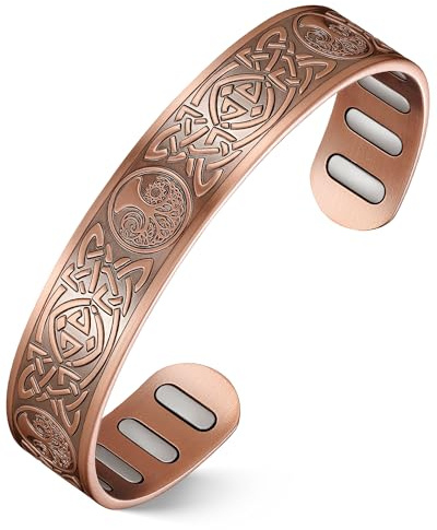 Jeracol Copper Bracelet for Men, 5X Ultra Strength Magnetic Copper Bracelet with 8pcs (5000 Gauss) Neodymium Magnets, 99.99% Pure Copper Jewelry Gift, Adjustable(Celtic-SunMoonLifeTree)