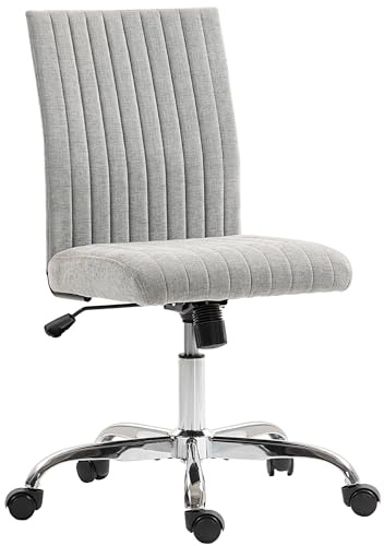 HOMCOM Sedia da Ufficio Ergonomica con Seduta Girevole e Altezza Regolabile, Poltrona da Ufficio Senza Braccioli con Ruote, Rivestimento in Tessuto, Grigio