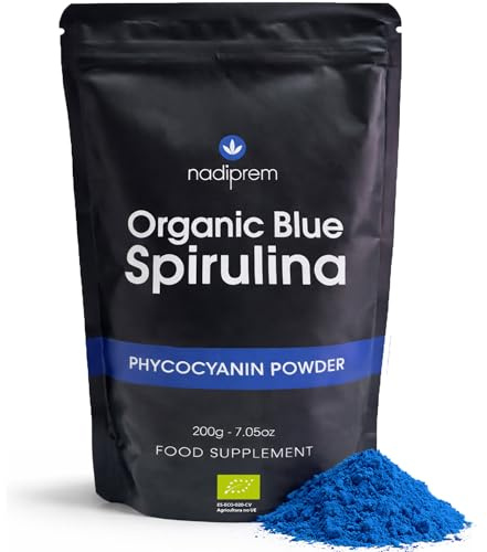 Espirulina Azul en Polvo 200g Ecológica Nadiprem (Ficocianina) | Blue Spirulina Orgánica | Colorante Alimentario Natural | Fácil Disolución para Batidos y Repostería