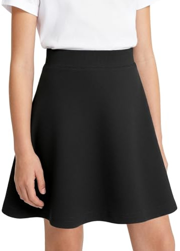 Auranso Girls School Uniform Black Knee Length Skorts Skirts for Kids 7-14Y | Cotton fabric, A-Line skater skirts, dress with built-in stretchy Shorts, machine wash, suitable for school, casual, outdoor