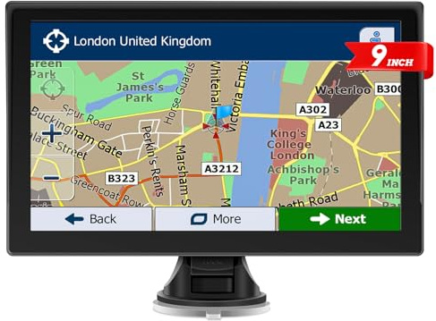 9 inch Sat Nav, Car GPS Navigation System for Trucks, with UK and Europe Maps, Lifetime Free Updates, Support Postcode Search and Voice Guidance, Speed Camera Alert