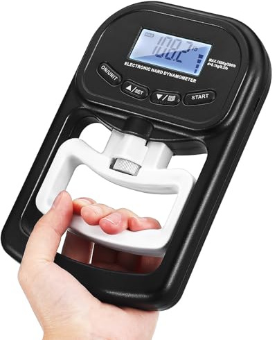 DEARMAMY Dynamomètre à Main Rechargeable Noir en Plastique, Testeur de Force de Préhension Facile à Utiliser Capacité de 1 à 180 Kgf pour Entraînement de Rééducation et Fitness