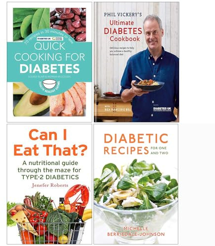 Quick Cooking for Diabetes, Phil Vickery Ultimate Diabetes Cookbook [Hardcover], Can I Eat That, Diabetic Cooking for One and Two 4 Books Collection Set