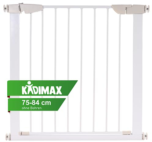 KIDIMAX Treppenschutzgitter 75-84 cm, ohne Bohren, Türschutzgitter für Kinder, Hunde und Katzen, mit Auto-Close & Keep-Open Funktion, Treppengitter weiß