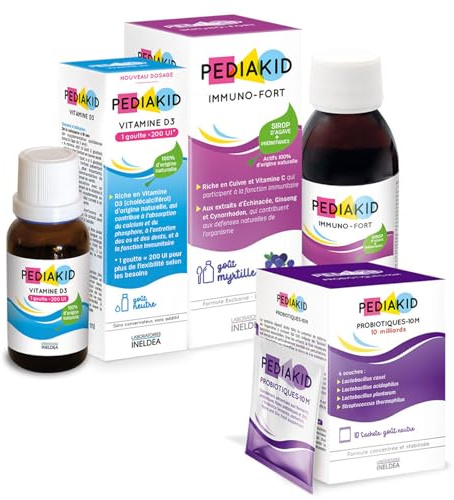 PEDIAKID - Cure Maxi Défenses- Immunité Enfant, Probiotique Flore Intestinale Enfant - Complément Alimentaire & Vitamine D3 - Soutien de l'immunité et du capital osseux - Actifs d'origine Naturelle