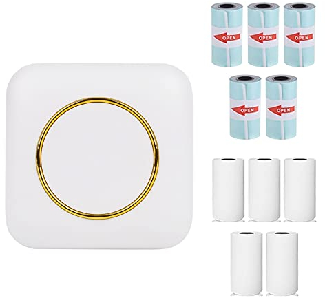 Mini Drucker Fotodrucker Thermofotodrucker Bild Fotoetiketten Memo Quittungspapierdrucker Taschendrucker mit 10 Rollen Druckerpapie für Smartphone mit Android, iOS System