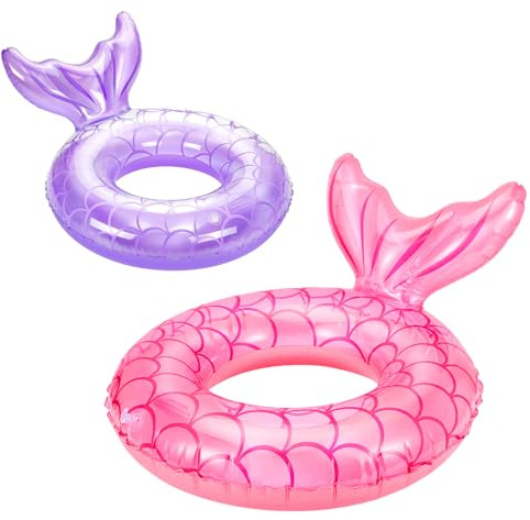Pool Inflatables for Kids, Rubber Ring for Adult, 2pcs Swimming Ring Inflatable Pool Toys, Pool Float Swimming Pool Inflatables for Adults & Kids, Mermaid Water Toys for Summer Beach Pool Party