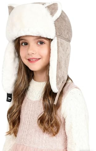 ITODA Enfants Chapka Chapeau d'hiver avec Oreillette Protéger Oreilles Bonnet d'aviateur Russe en Velours Casquette Épais Thermique Chapeau de Ski Extérieur pour Filles et Garçons 6-14 Ans, Kaki