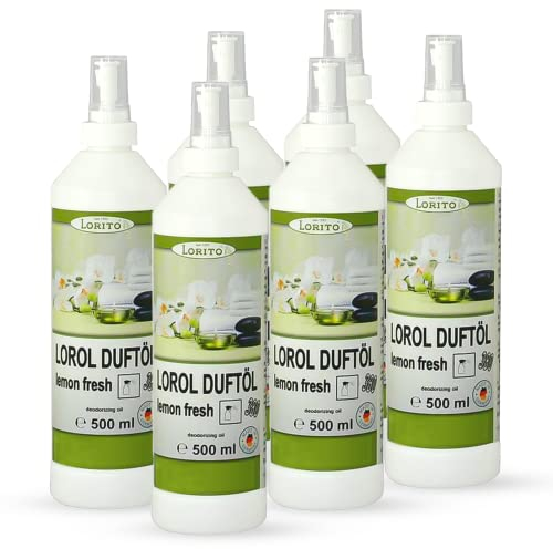 Lorito Lorol Duftöl Lemon Fresh, 6x 500ml, Raumduft Spray für Toilette, Bad und WC, Lufterfrischer für Auto, Wohnung, Badezimmer, mit Zitronenduft