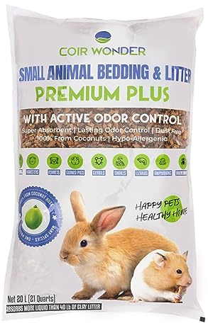 Coir Wonder Small Animal Bedding – 20 L –– Coco Chip Fiber Bedding Substrate for Guinea Pig, Hamster, Rabbit, Bunny Litter, Tortoise, Turtle, Reptile, Snake Habitat - Activated Charcoal Odor Control