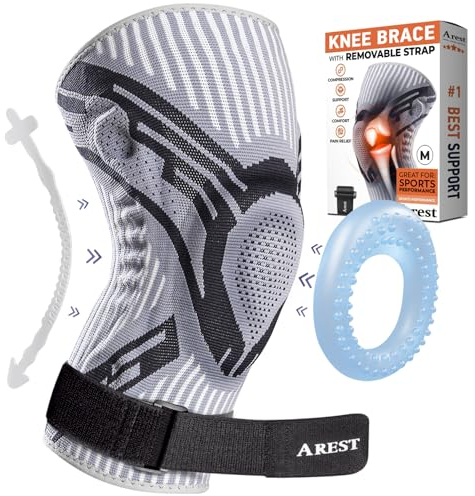 AREST Kniebandage Männer und Damen - Bandage knie mit Kompressionsband - Kompression Kniestütze mit Seitenstabilisatoren für Sport (M)