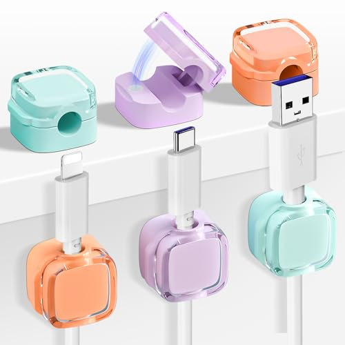 Magnetic Kabel Organizer, 6PCS Kabelhalter Selbstklebend, Magnetic Kabelclips für Kabelmanagement, Cable Storage Holder für Ladekabel, Schreibtisch, Nachttisch, BüroDesktop