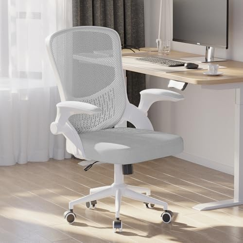 naspaluro Office Desk Ergonomic Chair with Flip-up Armrests/Back Support Comfy Computer Small Heavy Duty Swivel Chairs for Home Office Comfortable Gray Study Work Mesh PC Chairs & Stools