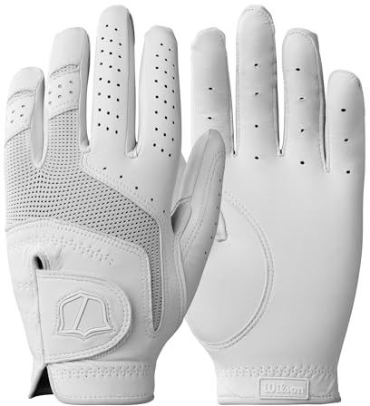 WILSON Conform Women's Golf Glove Combines the Softness of Premium Cabretta Leather with Dynamic Mesh Design for Exceptional Grip Control, Colour: White, Size: M (Left Hand)