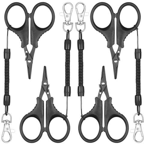 HJZHII 4 tijeras de pesca, línea de pesca y cortador de línea trenzada, accesorios de pescado de acero inoxidable con cordón retráctil para agua salada y agua dulce, antideslizante para agarrar, color
