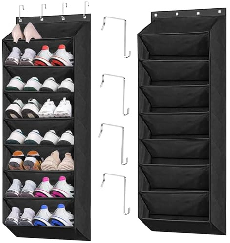 HNBTX 8 Couche Rangement Chaussures Suspendu Range Chaussures à Suspendre sur La Porte, avec 4 Crochets MéTalliques Uble Chaussure Mural pour Suspendre Une Porte（Noir）
