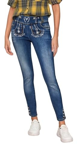 Générique Pantalon Traditionnel pour Femme Jean Vintage Long avec Broderie Traditionnelle Bavaroise Pantalon en Cuir Traditionnel Oktoberfest Taille Haute