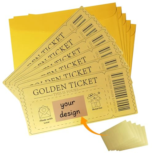 Aihoom Golden Scratch-Off Ticket Cards with Envelopes – Personalised Surprise Scratch & Reveal Gift for Birthday, Christmas, Valentine’s Day, Holiday – DIY Greeting Card Set for Him & Her (6PCS)