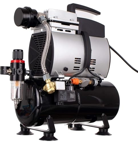 TC TECHNIC - Compresor para aerógrafo - Compresor de aire - Depósito de 4l, 4bar, 44l/min, 350W, 230V, sin aceite, silencioso, arranque/parada automáticos - para modelismo, pintura corporal - AS-600