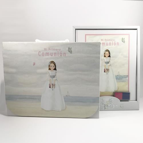 Libro Comunión niña Playa + tampón para Dejar Huellas en Dos Colores y maletín| Medidas Libro 29 x 24 cm| Medidas maletín 27 x 34 x 5 cm| Arguval