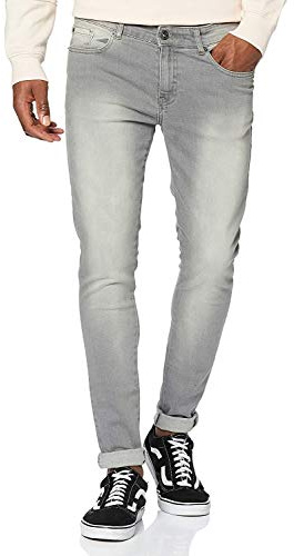 ENZO Herr Super Skinny Slim Fit Stretch Denim Retro Jeans Byxor, Grå, 42W x 32L
