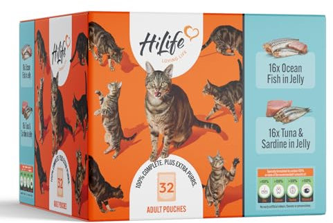 HiLife Its Only Natural Cat Pouch Multipack The Big Fishy One In Jelly 32x70g