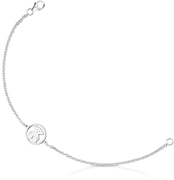 TOUS Pulsera de Plata de Primera Ley para Mujer con Motivo de Oso, 17,5 cm de Largo, Atemporal y Clásica, Colección Camille