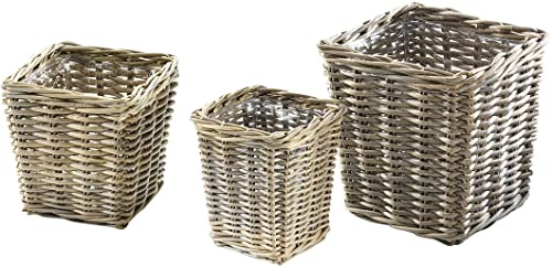 Kobolo Rattanübertopf Rattan Übertopf Pflanzgefäß Pflanzschalen Pflanzgefäß Rattankorb Korbset Pflanzset 3er Set Pflanzkorb