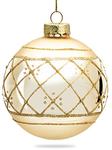 SIKORA Highlights 4er Set ausgefallene Christbaumkugeln aus Glas Champagner besondere Weihnachtskugel Christbaumschmuck, Farbe | Modell:Modell Wien Champagner, Höhe in cm:8 cm