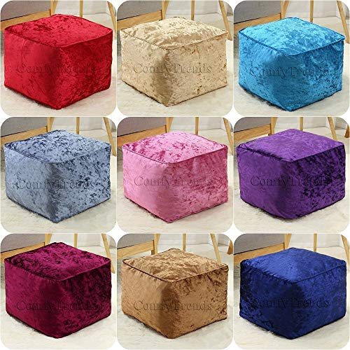 ComfyTrends Cube Bean Bag Seat Indoor Square Footstool Pouffe - Crushed Velvet Fabric Medium Size - 40cm x 40cm x 30cm Filled beanbags (Mink)