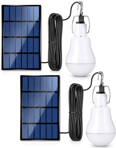 Solar Light Bulbs for Indoor Home and Chicken Coop, Outdoor Waterproof Camping Lamps for Tent, Rechargeable LED Solar Lights for Shed Night, Emergency Power Outage and Outside