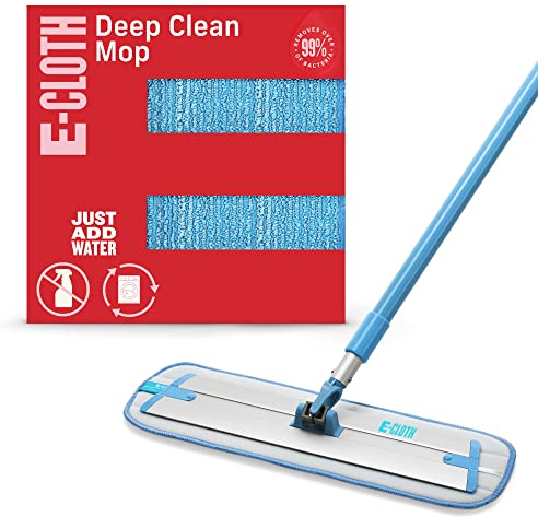 E-Cloth Deep Clean Mop, Microfibre Mop for Floor Cleaning, Great for Hardwood, Laminate, Tile and Stone Flooring, Washable and Reusable, with Telescopic Handle, Blue & Silver, 1 Pack
