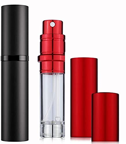 Travelofo Mini Perfume Bottles, Refillable Spray Atomiser, 5ml Leak-Proof Dispenser for Travel, Luxury Gift for Men & Women (Black & Red)