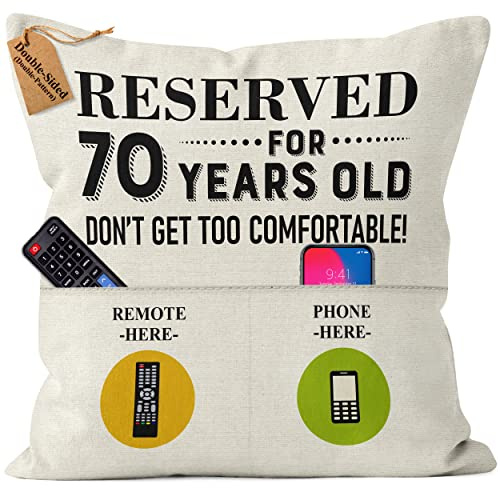 CROWNLY® 70th Birthday Personalised Cushion Cover 18x18 Gifts for Women Grandad Men Him Decorations Presents