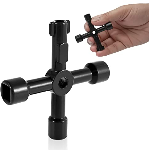 ZAVIA 4 Way Multifunction Utility Key | Black Meter Box Key | Triangle, Square, Panel Key for Cupboard, Cabinet, Water, Gas, Electric & Plumbing Applications | 4 Way Service Utility Key