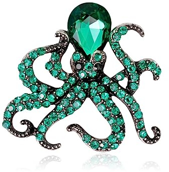 Yurosiay Broche de Pulpo de Diamantes de Imitación Multicolor Broche de Animales Océano Vintage Broche de Cristal para Mujer Broche de Diamantes de Imitación Broche Moderno y Bonito para mujer Verde