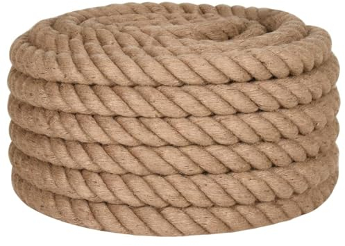Homgoday Jute Rope Hemp Rope Garden String Parcel Cord Rope Heavy Rope Craft Cord for Garden, Crafts, Floristry, DIY Gardening and Decoration 10 m Length 50 mm Thickness