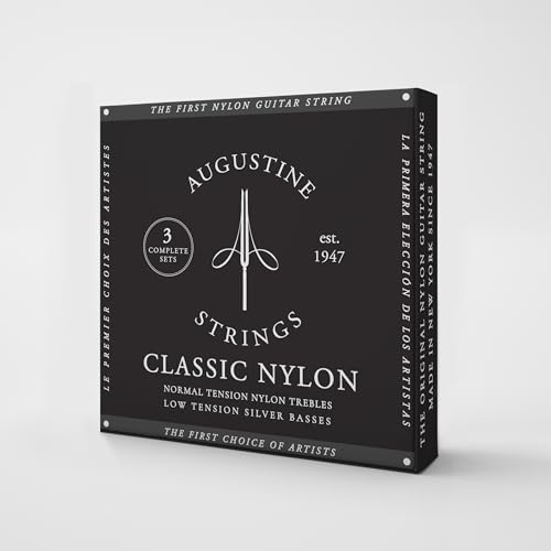 Augustine Classic Nylon - Nero - 3x - Juego de 6 cuerdas/Cuerdas bajas chapadas en plata - tensión normal/baja