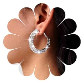 Inateannal Grandes boucles d'oreilles créoles en strass Boucles d'oreilles pendantes en forme de cercle creux Boucles d'oreilles pendantes en argent Cercle de cristal Bijoux pour femmes et filles