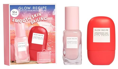 Glow Recipe Smooth Skin Sailing Skincare Set – Wassermelone Glow Rose Juice Moisturizing Face + Silikonfrei Bha Strawberry Pore Minimizer Überlauftropfen (2 Count)