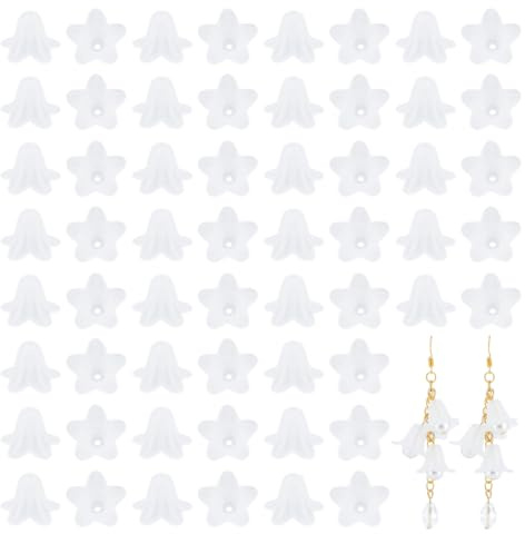 UNICRAFTALE 200 pezzi acrilico campanula tappi di perle distanziali floreali perline sciolte fiore bianco 5 petali perline da infilare per la creazione di gioielli