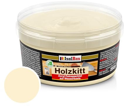 Isolbau - Mastic à bois 250 g - Spatule en bois pour mastic extérieur et intérieur - Spatule de réparation en bois - Mastic de réparation en bois - Spatule prête à l'emploi en bois - Séchage rapide