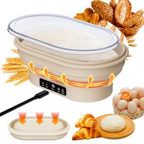 PChero Starter kit per pasta naturale, 28 cm, pieghevole, in silicone, 25-50 ℃, termostatico, con timer, cestello per lievitazione del pane con accessori da forno, per pani, yogurt, pizza