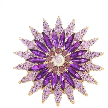 Vintage Rhinestone Purple Flower Brooch for Women Elegant Crystal Sunflower Lapel Pins for Dresses Hats Scarves Wedding Formal Jewelry Accessories (1Pcs Purple Sunflower)