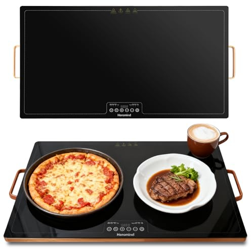 Heromind Bandeja de Calentamiento Eléctrico 60x40cm Calientaplatos 300W con Vidrio Templado, Control Táctil, Para Tapas, Buffet y Buffets